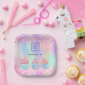Rosa lila Backkuchen Logo Pappteller (Party)