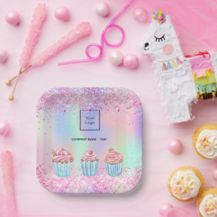Rosa lila Backkuchen Logo Pappteller