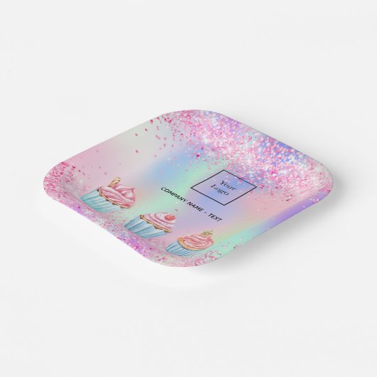 Rosa lila Backkuchen Logo Pappteller (Gewinkelt)