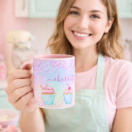 Rosa lila Backkuchen Name Tasse