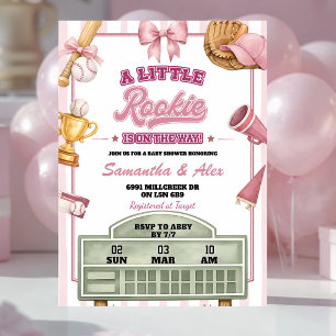 Rosa lila Baseball Kleine Rookie Babyparty Einladung