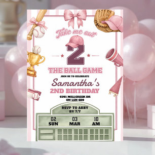Rosa-lila Baseball-Thema 2. Geburtstag Einladung
