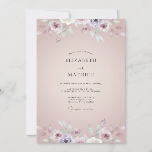 Rosa-lila bemalte Hochzeit Einladung (Vorderseite)