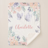 Rosa Lila Bläserschmetterling Personalisiert Girl Sherpadecke (Vorderseite)