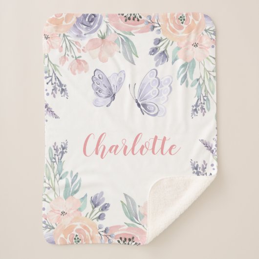 Rosa Lila Bläserschmetterling Personalisiert Girl Sherpadecke (Vorderseite)