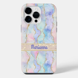 Rosa Lila Blassgrün Wasserfarbe Faux Glitter iPhone 14 Pro Max Hülle