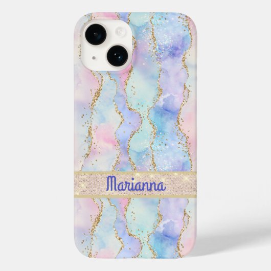 Rosa Lila, blassgrüne Imitate Glitzer Case-Mate iPhone Hülle (Rückseite)