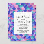 Rosa Lila Blau Aquamarine Wasserfarbe Meerjungensk Einladung (Vorne/Hinten)