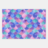 Rosa Lila Blau Aquamarine Wasserfarbe Meerjungensk Geschenkpapier Set (Vorderseite 2)