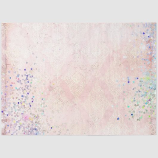 Rosa Lila Blau Glitzer Antiquitätensprache Vintage Seidenpapier (Vorderseite)