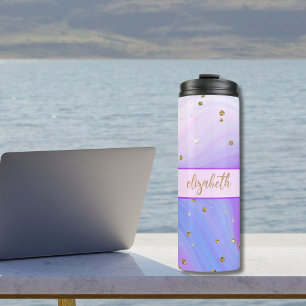 Rosa Lila Blau Gold Glitter Monogramm  Thermosbecher
