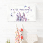 Rosa lila-blaue Blume Schmetterling Geburtstag Banner (Insitu)