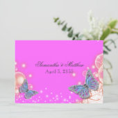 Rosa lila-blaue Schmetterlingshochzeit Einladung (Stehend Vorderseite)
