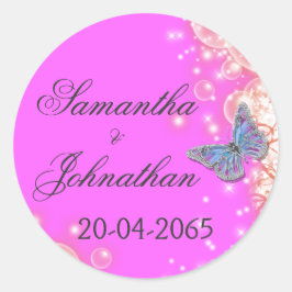 Rosa lila-blaue Schmetterlingshochzeit Runder Aufkleber