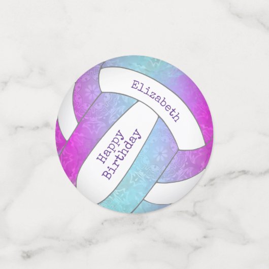 rosa lila blauer Volleyball Geburtstag Konfetti (Klein Vorderseite)