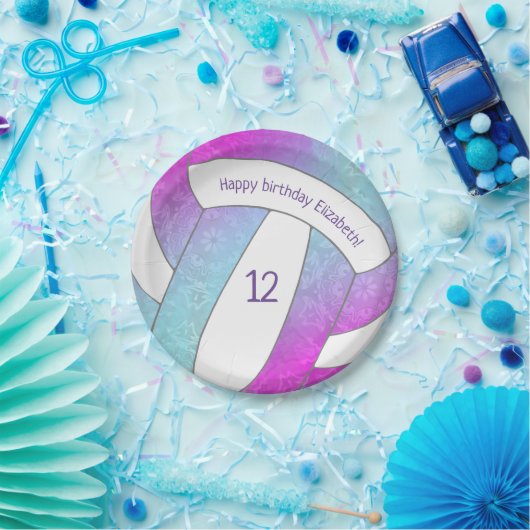 rosa lila blauer Volleyball Geburtstag Pappteller (Party)