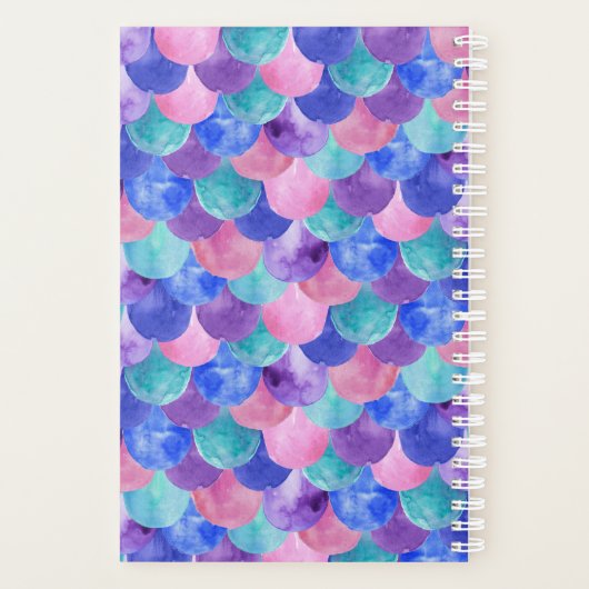 Rosa Lila blaues Aquarellfarben-Monogramm Planer (Rückseite)