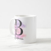 Rosa Lila blorschwarze Buchstaben Monogramm B Kaffeetasse (Vorderseite Links)