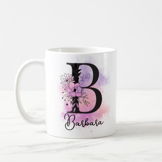 Rosa Lila blorschwarze Buchstaben Monogramm B Kaffeetasse (Links)
