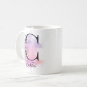 Rosa Lila blorschwarze Buchstaben Monogramm C Kaffeetasse (Vorderseite Links)