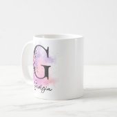 Rosa Lila blorschwarze Buchstaben Monogramm G Kaffeetasse (Vorderseite Links)