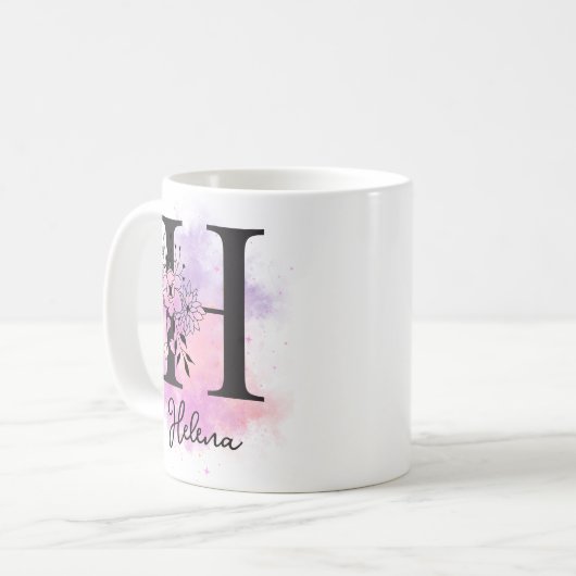 Rosa Lila blorschwarze Buchstaben Monogramm H Kaffeetasse (Vorderseite Links)