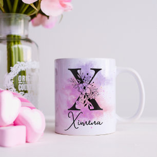 Rosa Lila blorschwarze Buchstaben Monogramm X Kaffeetasse