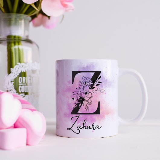 Rosa Lila blorschwarze Buchstaben Monogramm Z Kaffeetasse