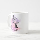 Rosa Lila blorschwarze Buchstabenmonogramm A Kaffeetasse (Vorderseite Links)