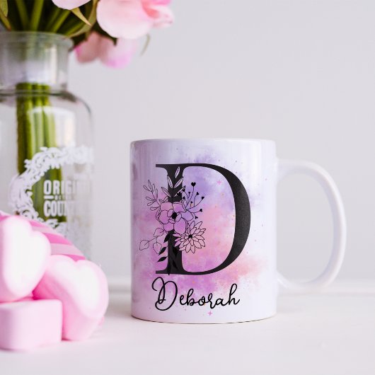 Rosa Lila blorschwarze Buchstabenmonogramm D Kaffeetasse