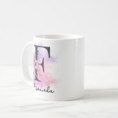 Rosa Lila blorschwarze Buchstabenmonogramm F Kaffeetasse (Vorderseite Links)