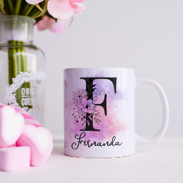 Rosa Lila blorschwarze Buchstabenmonogramm F Kaffeetasse