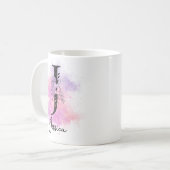 Rosa Lila blorschwarze Buchstabenmonogramm J Kaffeetasse (Vorderseite Links)