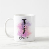 Rosa Lila blorschwarze Buchstabenmonogramm J Kaffeetasse (Links)