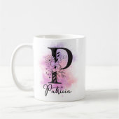 Rosa Lila blorschwarze Buchstabenmonogramm P Kaffeetasse (Links)