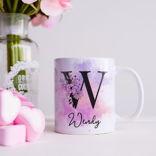 Rosa Lila blorschwarze Buchstabenmonogramm W Kaffeetasse
