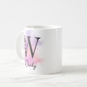 Rosa Lila blorschwarze Buchstabenmonogramm W Kaffeetasse (Vorderseite Links)