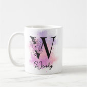 Rosa Lila blorschwarze Buchstabenmonogramm W Kaffeetasse (Links)