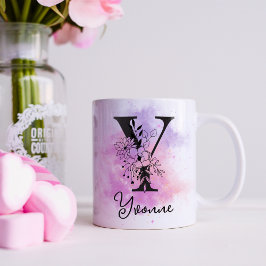 Rosa Lila blorschwarze Buchstabenmonogramm Y Kaffeetasse