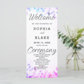 Rosa Lila Blue Blätter Weißes Hochzeitsprogramm (Stehend Vorderseite)