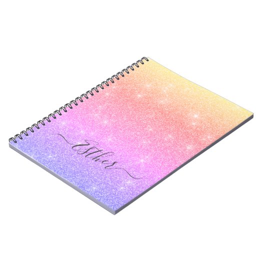 Rosa Lila Blue Gold Glitzer Monogram Notebook Notizblock (Linke Seite)