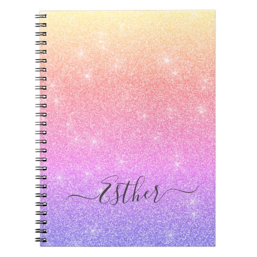 Rosa Lila Blue Gold Glitzer Monogram Notebook Notizblock (Vorderseite)