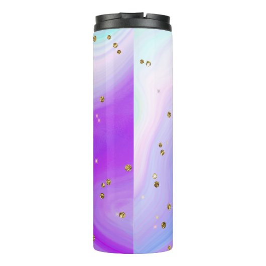 Rosa Lila Blue Gold Glitzer Monogram Thermosbecher (Rückseite)