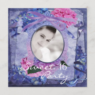 Rosa Lila Blue Hydrangea Foto Sweet 16 Party Einladung