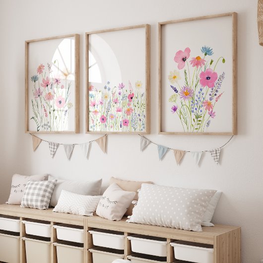 Rosa Lila Blue Wildblumen Kinderzimmer Bilderwand Sets