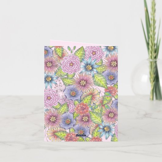 Rosa Lila blühende Blume Muttertag Karte (Rückseite)