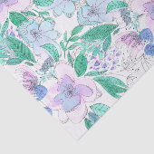 Rosa Lila blühende Blume und grüne Blätter Seidenpapier (Ausschnitt)