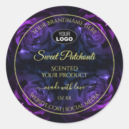 Rosa Lila blühende Rose Logo-Beschriftung Runder Aufkleber