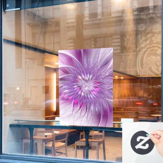 Rosa Lila Blume Leidenschaft Abstraktes Fraktal Ku Fensteraufkleber (Café-Fenster)