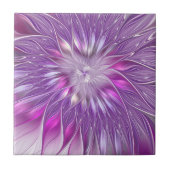 Rosa Lila Blume Leidenschaft Abstraktes Fraktal Ku Fliese (Vorderseite)